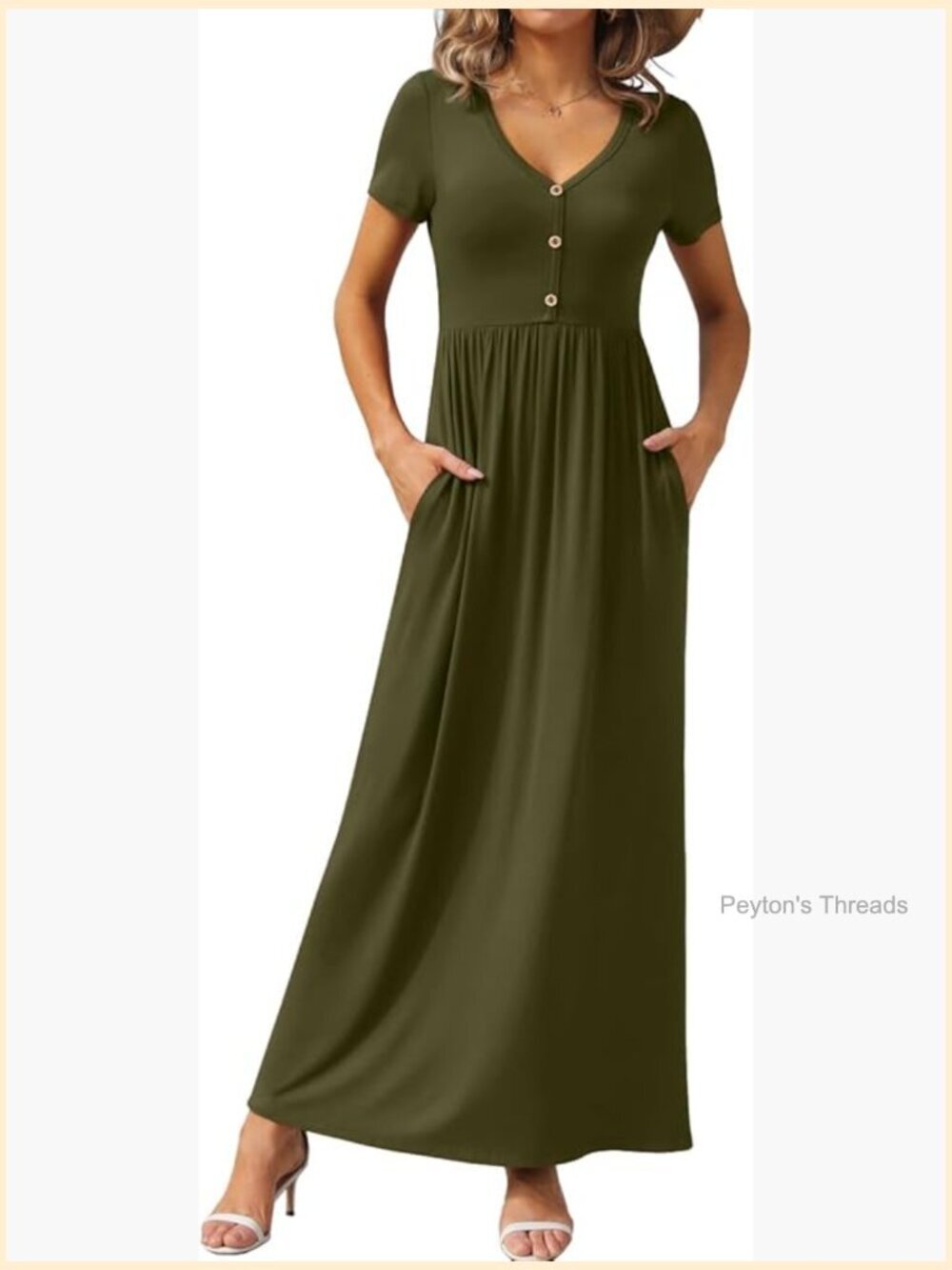 Short Sleeve V Neck Maxi Dress with Pockets